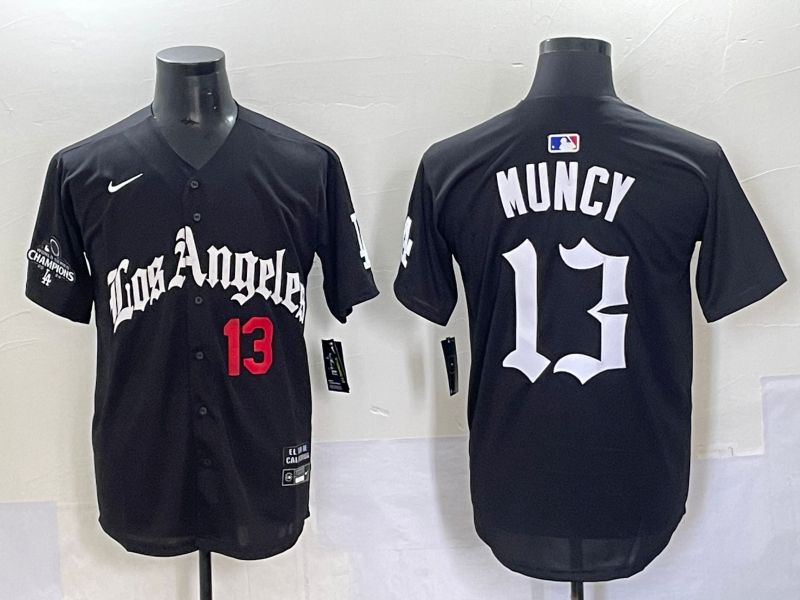 Men 2025 Los Angeles Dodgers #13 Muncy Black Five generations Joint Name Nike MLB Jersey style 5